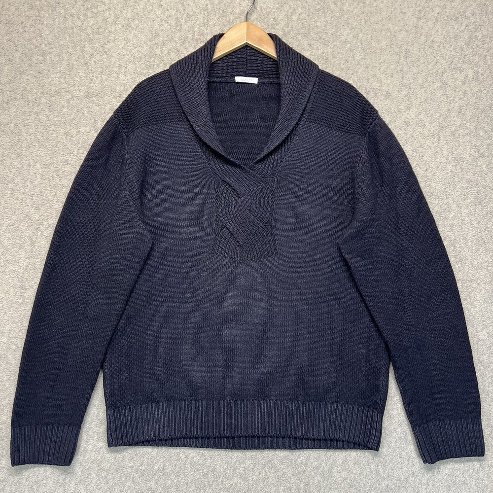 Iceberg Mens Navy Shawl Collar Wool Sweater Italy Knit Pullover Large‎